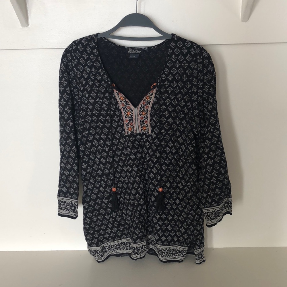 Printed Black Bohemian Blouse